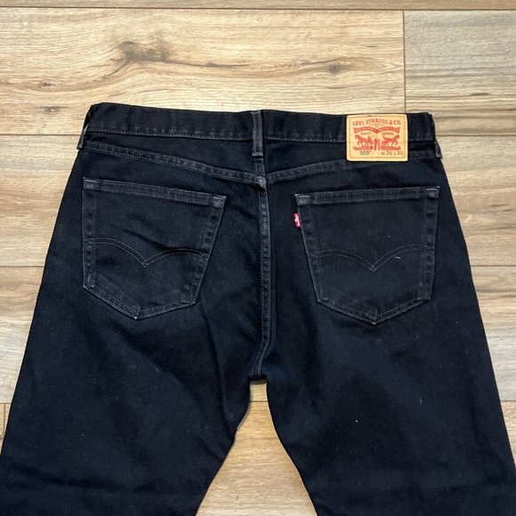 Men's Levis 505 Regular Fit Denim Jeans SZ 36x30 Black Cotton Modern Red Tab - Picture 5 of 12